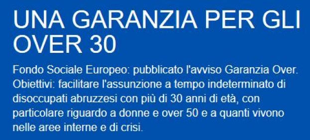 ALLE AREE INTERNE E DI CRISI LA META' DEI SOLDI: BERSAGLIO SBAGLIATO DAL BANDO DI GARANZIA OVER 30