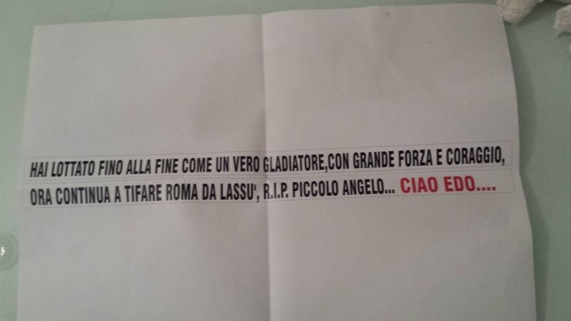 CARSOLI,STRISCIONE ALL'OLIMPICO IN RICORDO DEL PICCOLO EDO:"COSI' DOVEVA ESSERE"