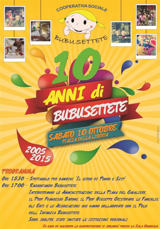 CARSOLI,10 ANNI DI "BUBUSETTETE":PUBBLICA FESTA IN PIAZZA DELLA LIBERTA' SABATO 10 OTTOBRE A PARTIRE DALLE ORE 15:30