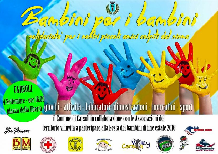 CARSOLI, MANCA POCO ALLA FESTA DEI BAMBINI DI FINE ESTATE 2016