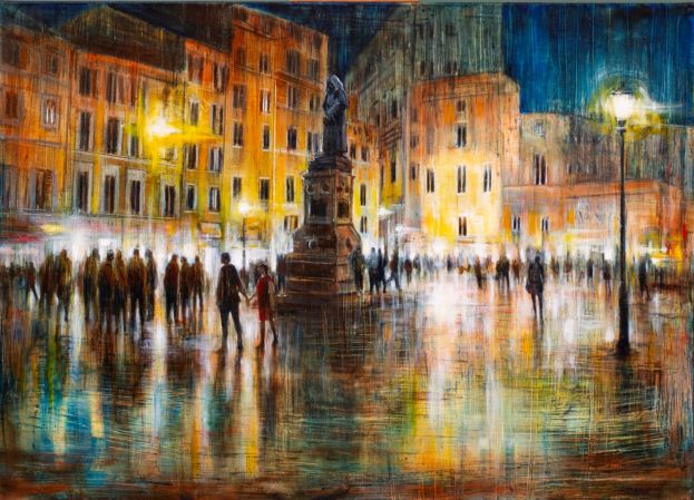 CAMPO DEI FIORI, 2025, olio, pigmenti e smalti su tela cm 50x70